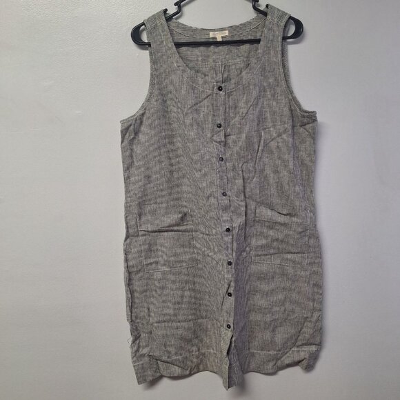 Eileen Fisher Jumper Dress Tank Gray Button Down Hemp Organic Cotton Women Large - Picture 12 of 12